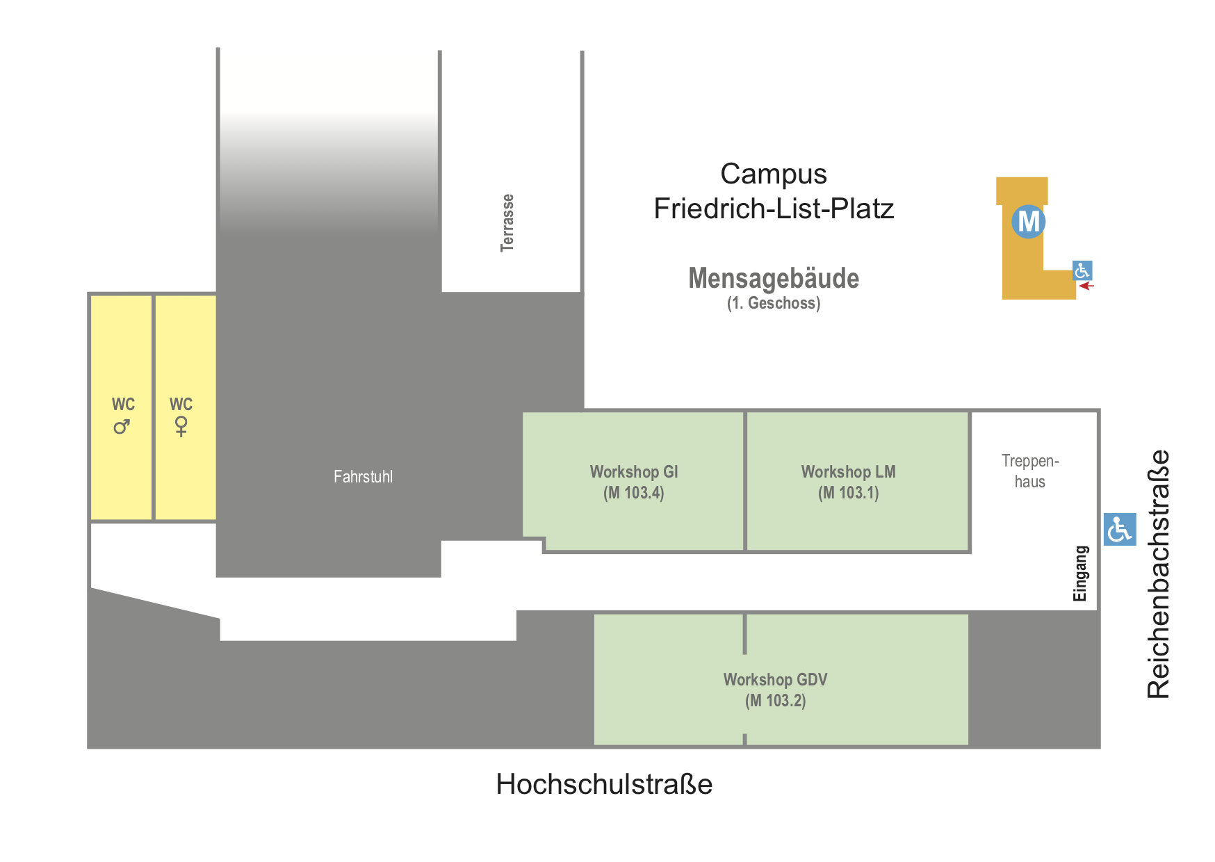 Mensagebäude: Workshops